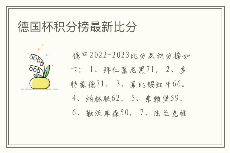 德国杯积分榜最新比分