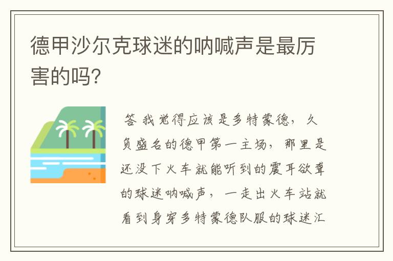 德甲沙尔克球迷的呐喊声是最厉害的吗？