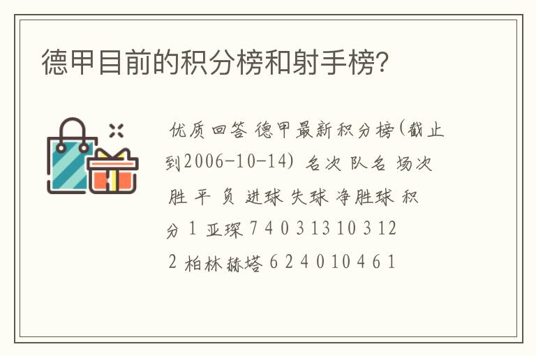 德甲目前的积分榜和射手榜？