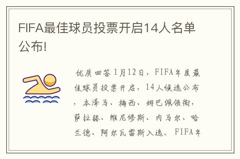 FIFA最佳球员投票开启14人名单公布!