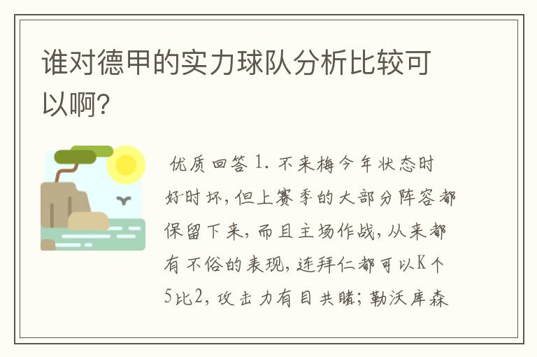 谁对德甲的实力球队分析比较可以啊？