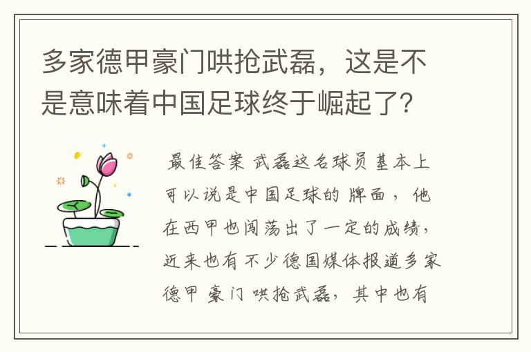 多家德甲豪门哄抢武磊，这是不是意味着中国足球终于崛起了？