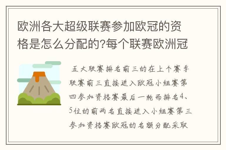 欧洲各大超级联赛参加欧冠的资格是怎么分配的?每个联赛欧洲冠军杯参赛队