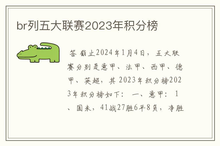 br列五大联赛2023年积分榜