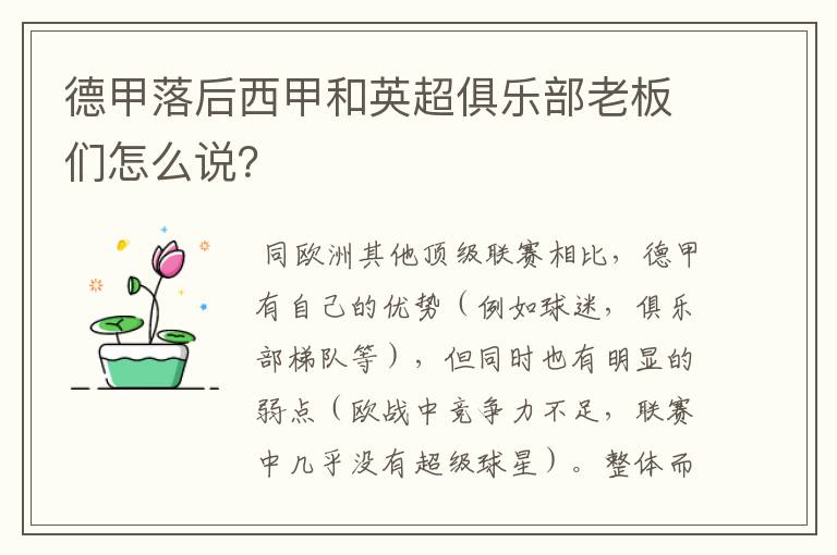 德甲落后西甲和英超俱乐部老板们怎么说？