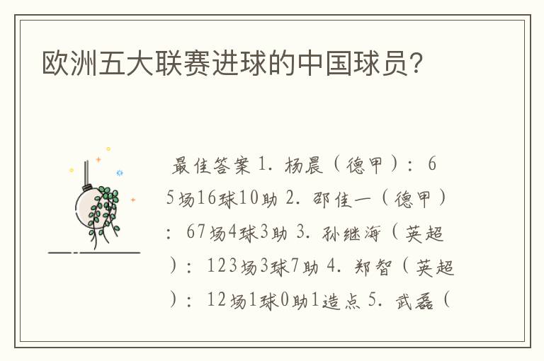 欧洲五大联赛进球的中国球员？