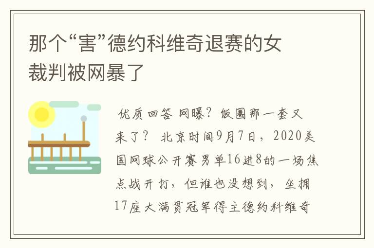 那个“害”德约科维奇退赛的女裁判被网暴了