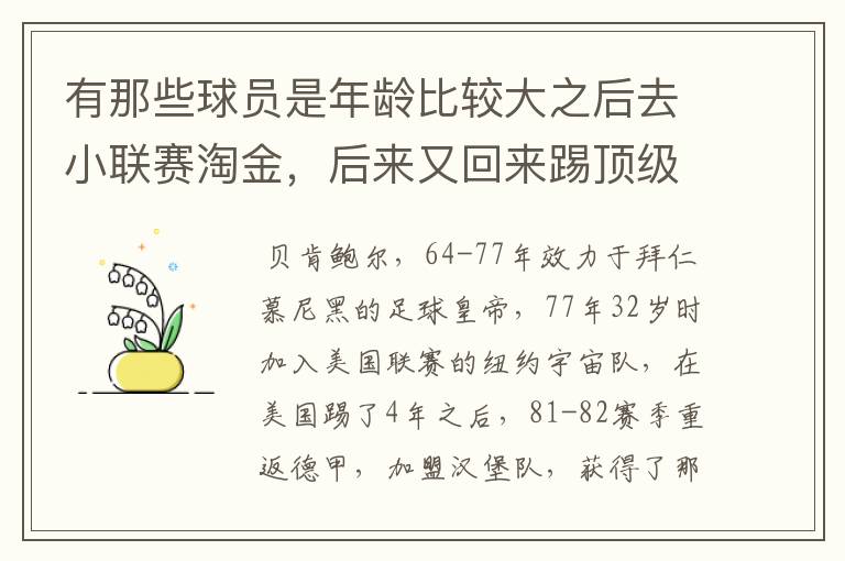 有那些球员是年龄比较大之后去小联赛淘金，后来又回来踢顶级联赛的？ 除了卡纳瓦罗