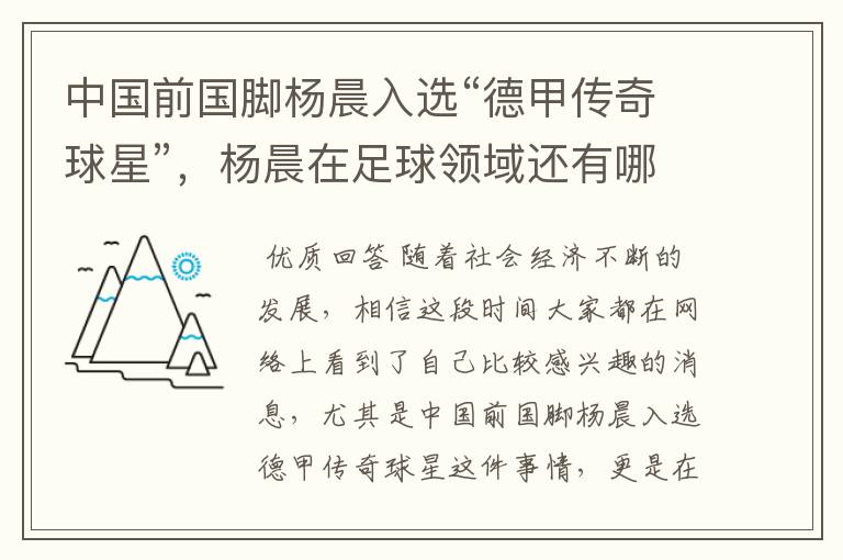 中国前国脚杨晨入选“德甲传奇球星”，杨晨在足球领域还有哪些成就？