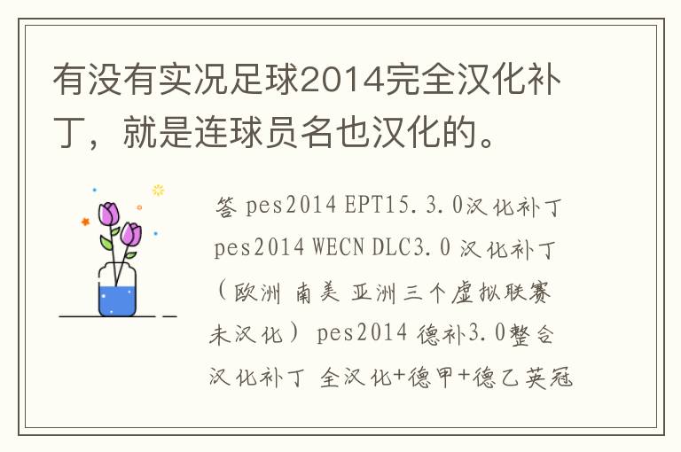 有没有实况足球2014完全汉化补丁，就是连球员名也汉化的。