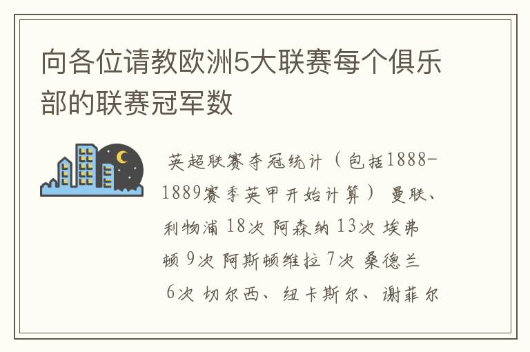 向各位请教欧洲5大联赛每个俱乐部的联赛冠军数