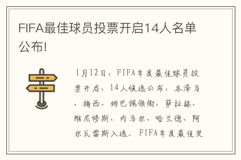 FIFA最佳球员投票开启14人名单公布!