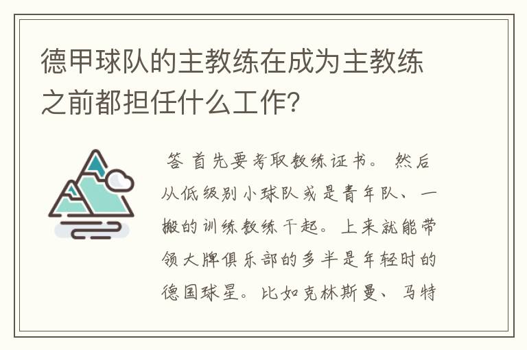 德甲球队的主教练在成为主教练之前都担任什么工作？