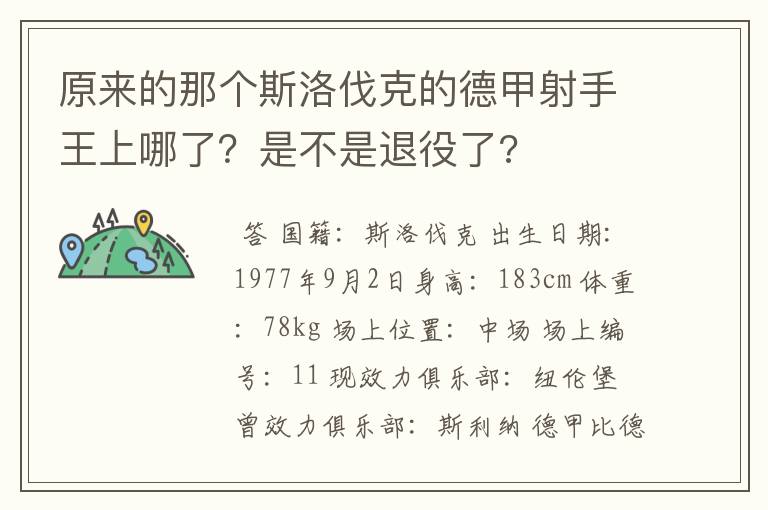 原来的那个斯洛伐克的德甲射手王上哪了？是不是退役了?