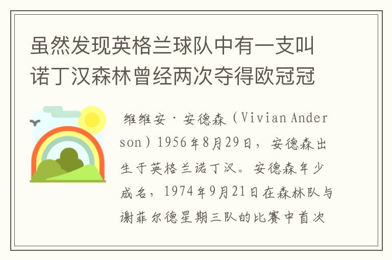 虽然发现英格兰球队中有一支叫诺丁汉森林曾经两次夺得欧冠冠军，求详询一下曾经的诺丁汉森林凭着是哪些球