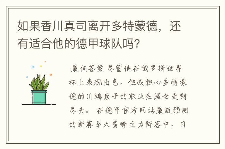 如果香川真司离开多特蒙德，还有适合他的德甲球队吗？