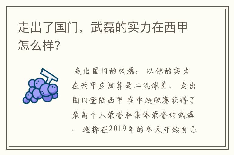 走出了国门，武磊的实力在西甲怎么样？