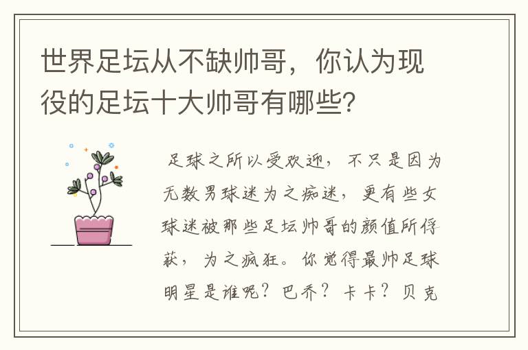 世界足坛从不缺帅哥，你认为现役的足坛十大帅哥有哪些？