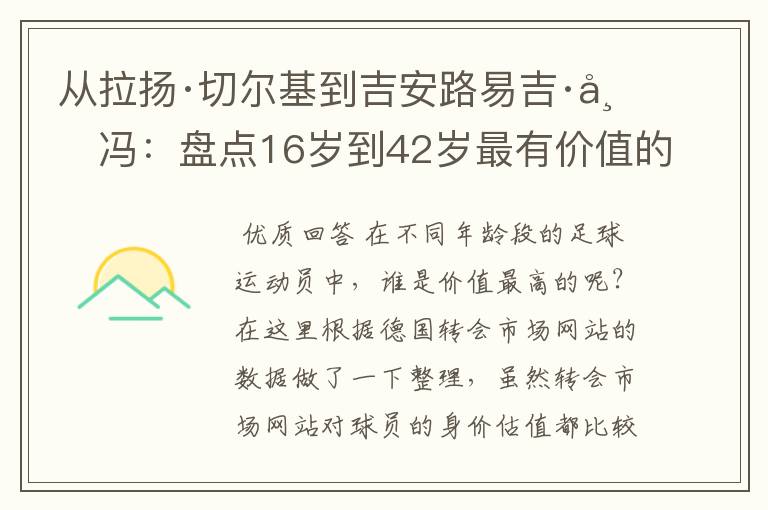 从拉扬·切尔基到吉安路易吉·布冯：盘点16岁到42岁最有价值的球员