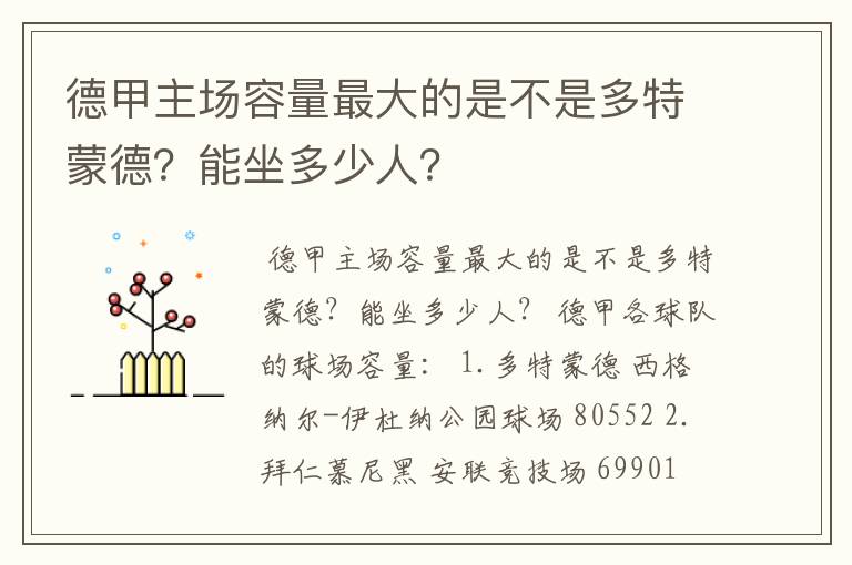 德甲主场容量最大的是不是多特蒙德？能坐多少人？