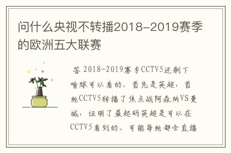 问什么央视不转播2018-2019赛季的欧洲五大联赛