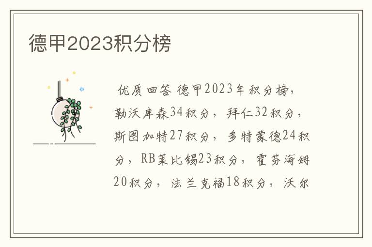 德甲2023积分榜