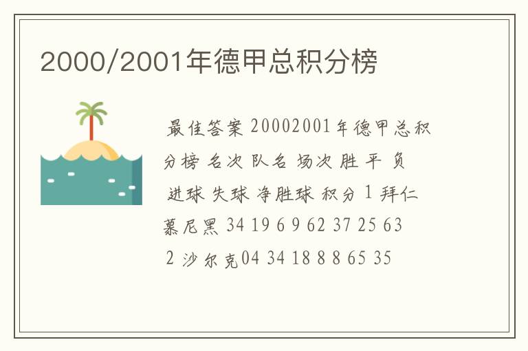 2000/2001年德甲总积分榜