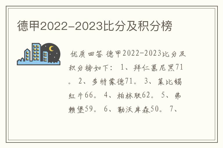 德甲2022-2023比分及积分榜