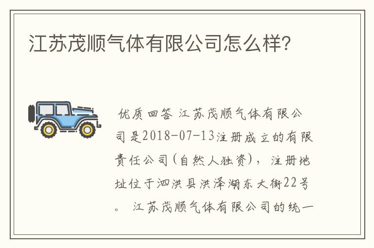 江苏茂顺气体有限公司怎么样？