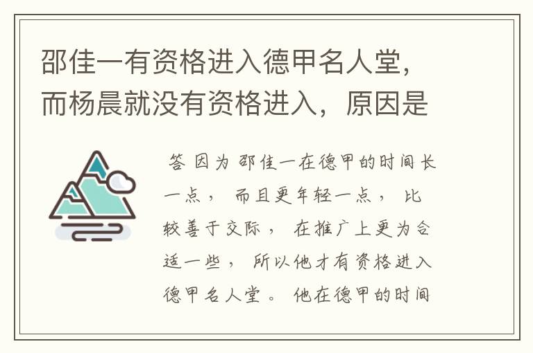 邵佳一有资格进入德甲名人堂，而杨晨就没有资格进入，原因是什么？