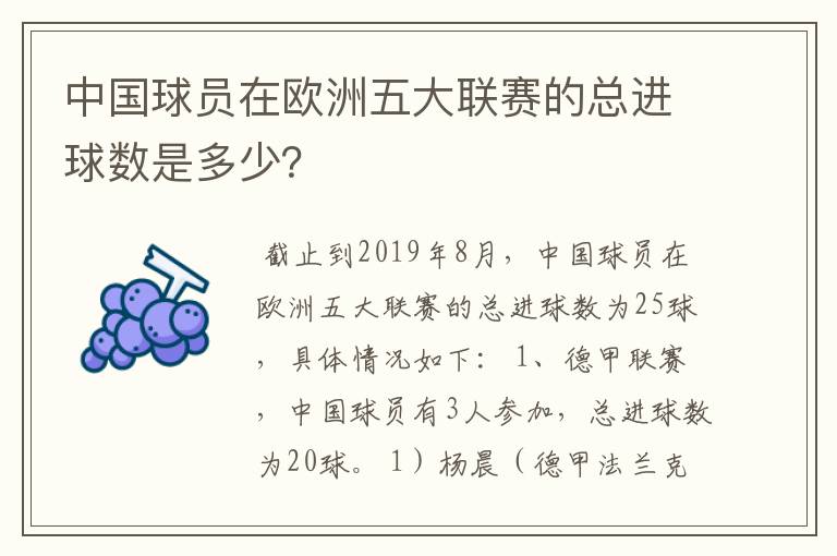 中国球员在欧洲五大联赛的总进球数是多少？