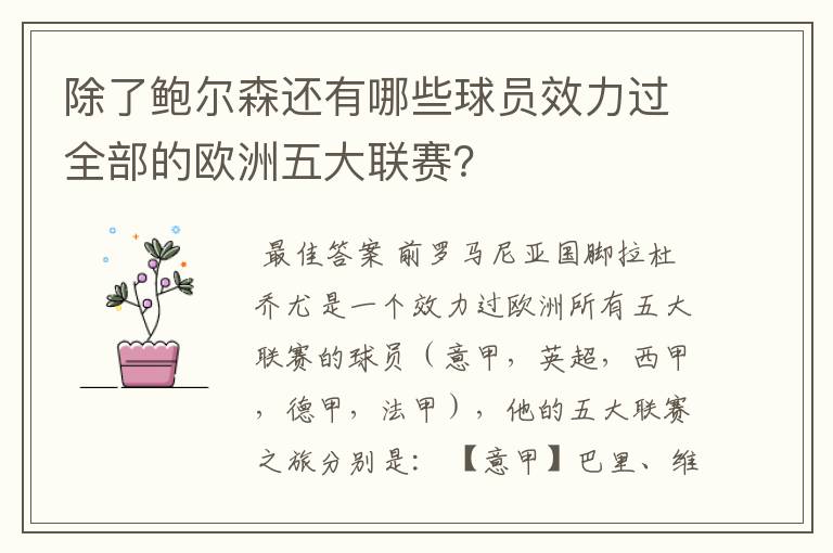 除了鲍尔森还有哪些球员效力过全部的欧洲五大联赛？