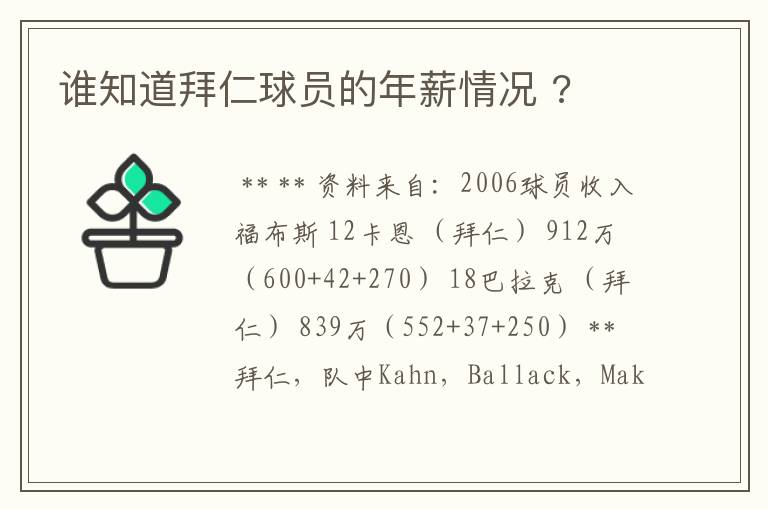 谁知道拜仁球员的年薪情况 ?