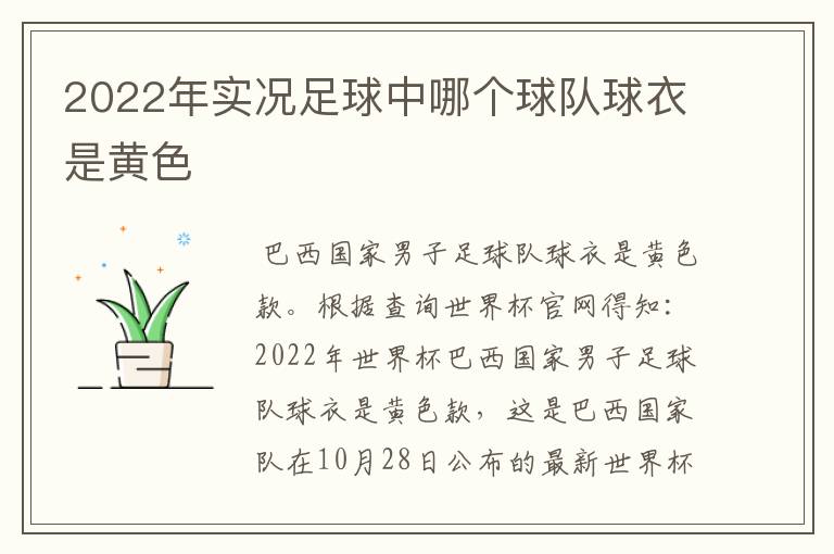 2022年实况足球中哪个球队球衣是黄色