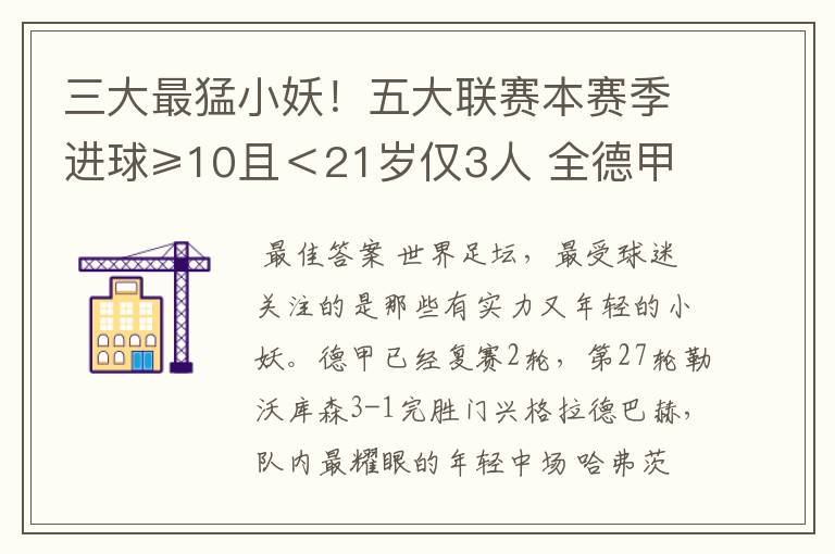 三大最猛小妖！五大联赛本赛季进球≥10且＜21岁仅3人 全德甲制造