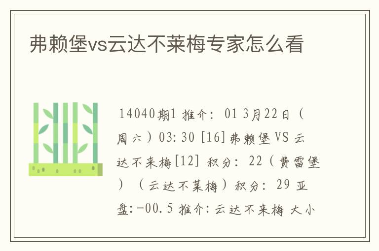 弗赖堡vs云达不莱梅专家怎么看