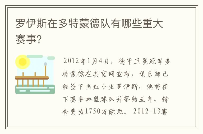 罗伊斯在多特蒙德队有哪些重大赛事？