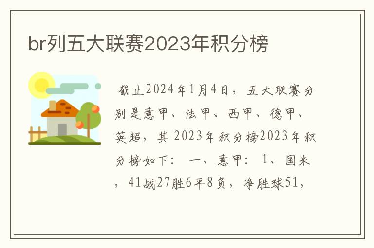 br列五大联赛2023年积分榜