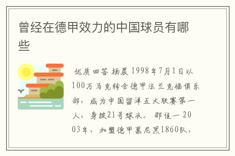 曾经在德甲效力的中国球员有哪些