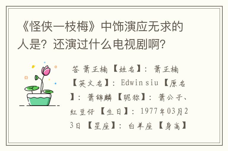 《怪侠一枝梅》中饰演应无求的人是？还演过什么电视剧啊？