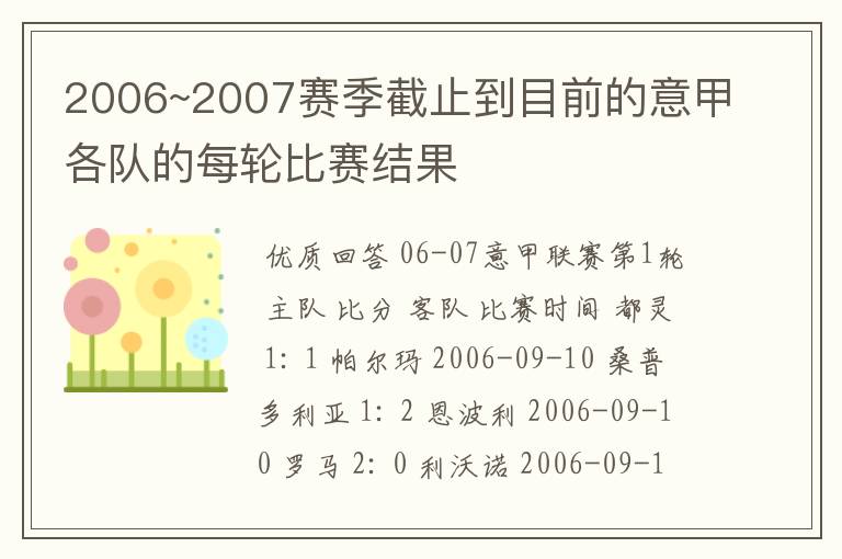 2006~2007赛季截止到目前的意甲各队的每轮比赛结果