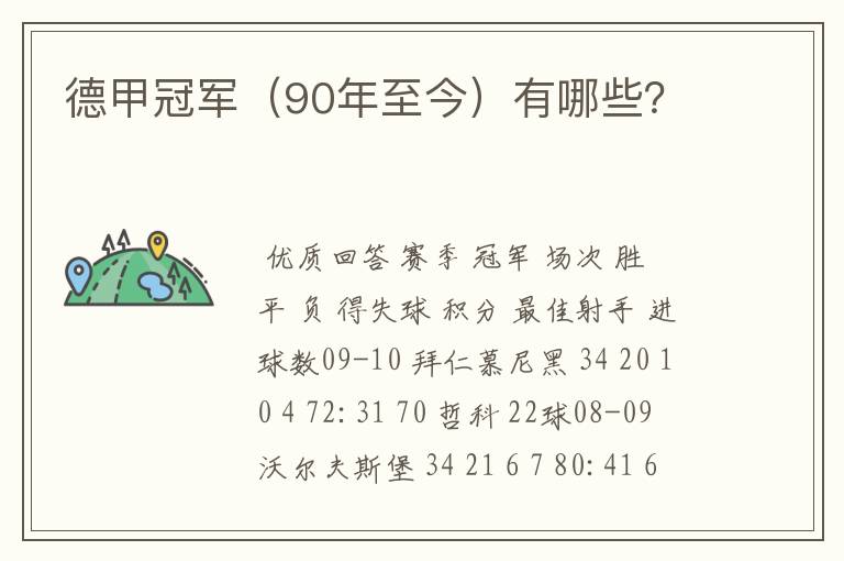 德甲冠军（90年至今）有哪些？