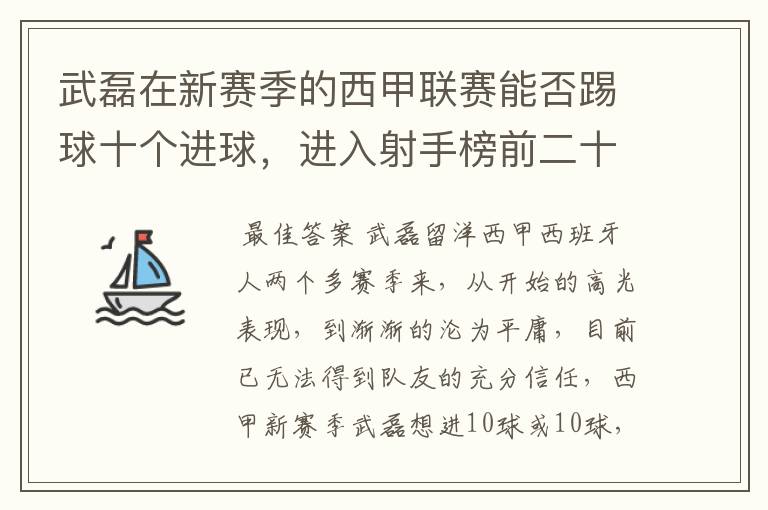 武磊在新赛季的西甲联赛能否踢球十个进球，进入射手榜前二十？