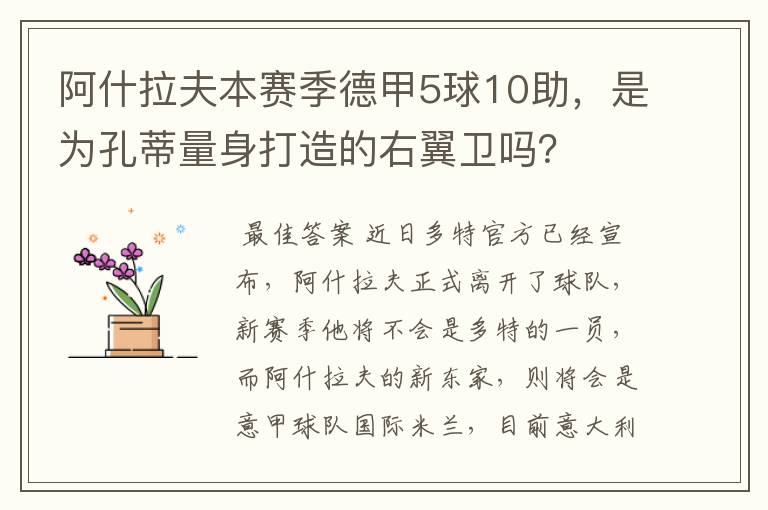 阿什拉夫本赛季德甲5球10助，是为孔蒂量身打造的右翼卫吗？