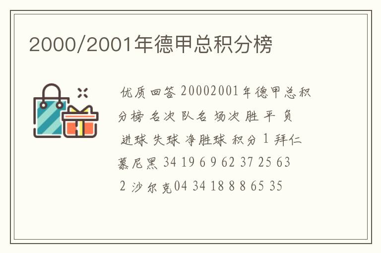 2000/2001年德甲总积分榜