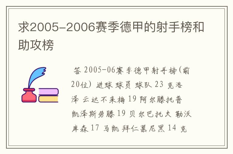 求2005-2006赛季德甲的射手榜和助攻榜