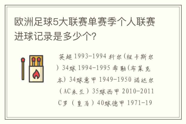 欧洲足球5大联赛单赛季个人联赛进球记录是多少个？