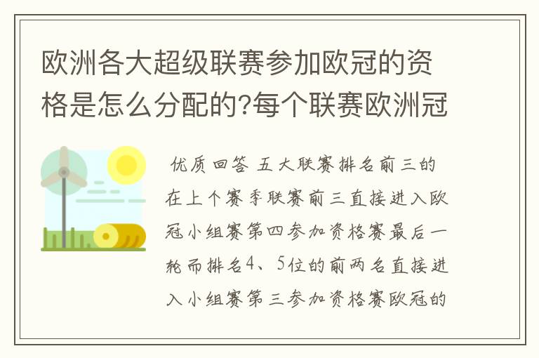 欧洲各大超级联赛参加欧冠的资格是怎么分配的?每个联赛欧洲冠军杯参赛队