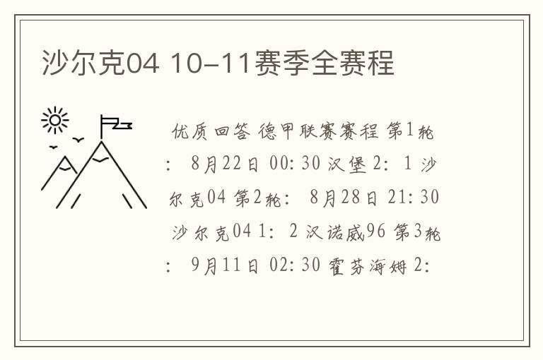 沙尔克04 10-11赛季全赛程