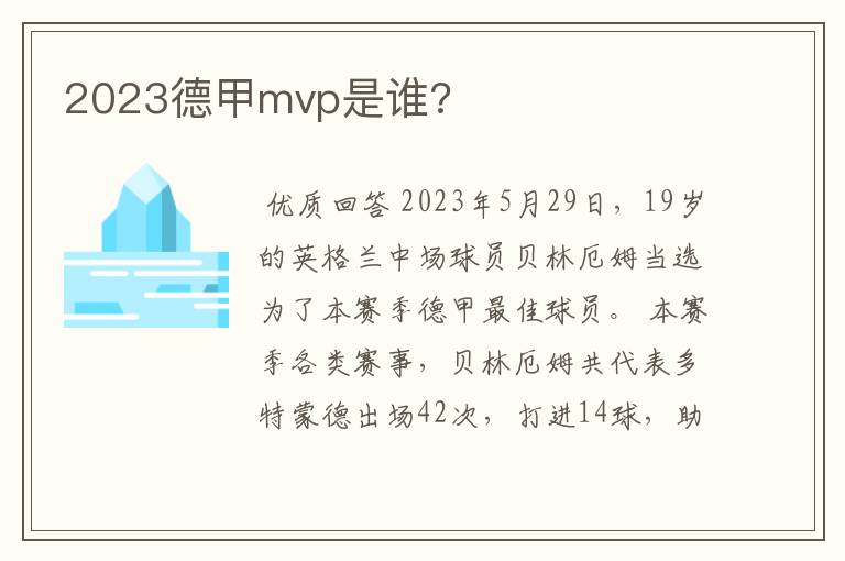 2023德甲mvp是谁?